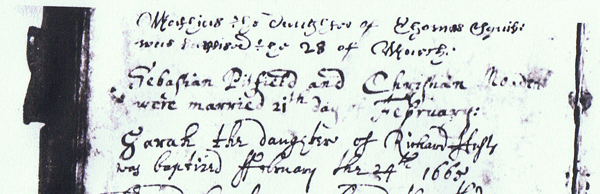 Sebastian Pitfield & Christian Meadon marriage 1665/6